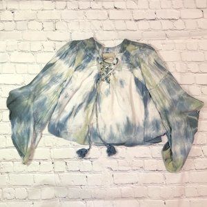 Moon River Tie Dye Boho Cropped Flare Sleeve Sz S